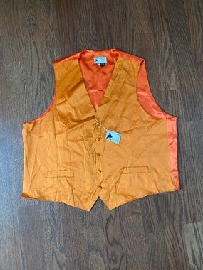 Biagio Silk Vest Mens 2XL Orange Formal Waistcoat Tuxedo Wedding Satin